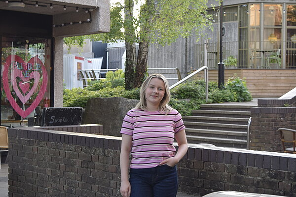 Janey Little standing in Nailsey Crown Glass Square